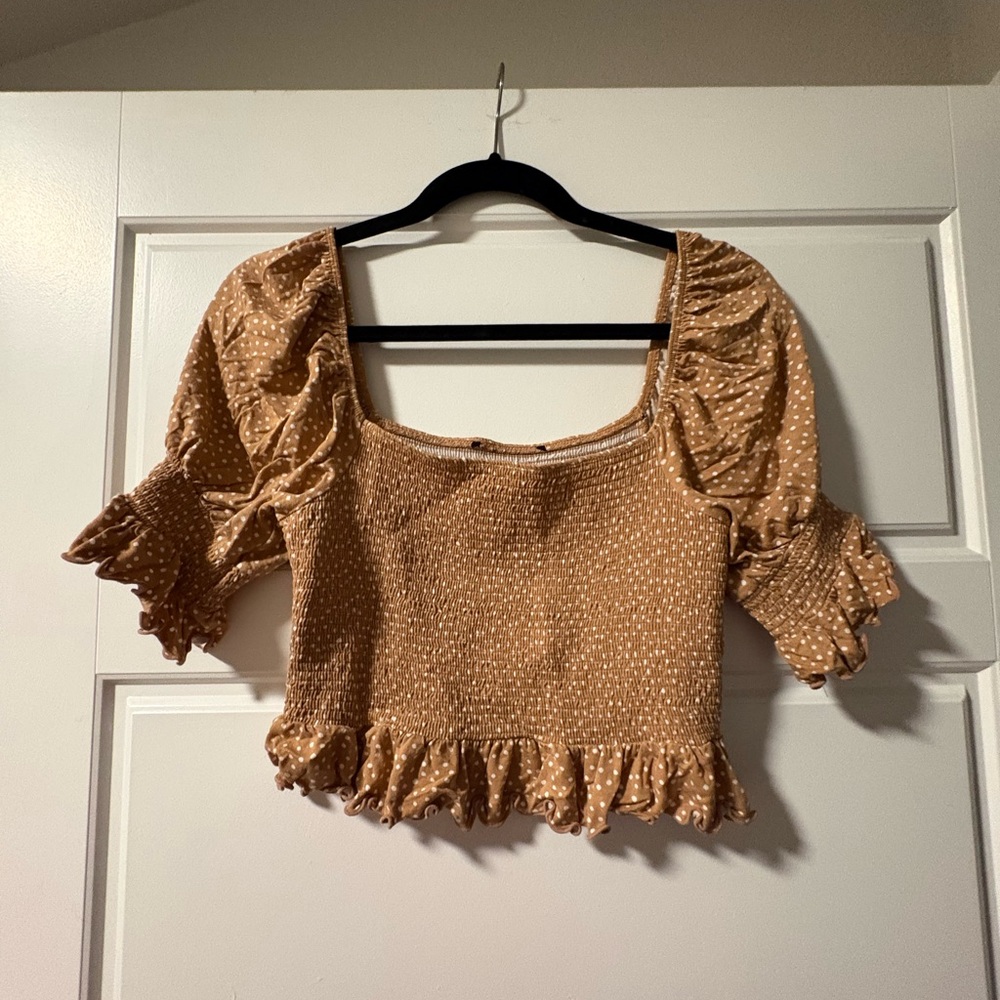 Ruffled Tan Polka Dot Women's Top